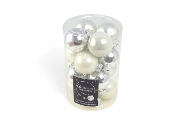 Mix de boules en verre: Blanc - Argent - Argent mat 3,5 cm decofestive.fr 4049