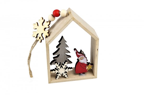 Maisonnette en bois avec Père-Noël 11 cm decofestive.fr 4780-nt