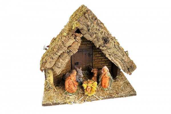 Crèche mousse et écorse avec santons 23 cm decofestive.fr 5395