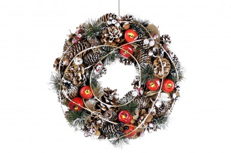 Couronne de l'avent enneigée, pommes de pins, pommes et baies 33 cm decofestive.fr 5402-nt