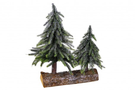 Deux sapins pailletés sur socle bois 28 cm decofestive.fr 5416