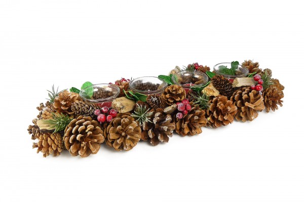 Grand photophore pommes de pins, peuplier et baies 45 cm decofestive.fr 5427-nt