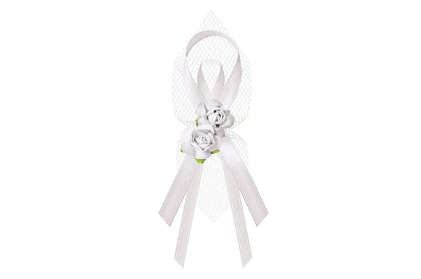 Boutonnière noeud, tulle et rose blanche 9 cm decofestive.fr 5567-bl