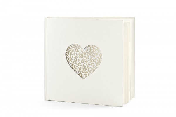 Livre d'or NACRE coeur dentelle 60 pages 20,5 x 20,5 cm decofestive.fr 5601-iv