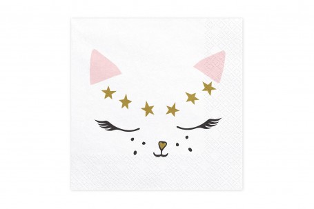 Serviette blanche déco Chaton 33 x 33 cm decofestive.fr 5909