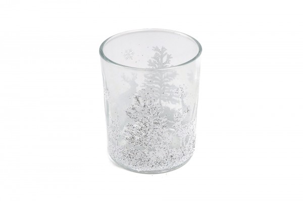 Photophore en verre déco renne pailleté 8,3 cm decofestive.fr 6083-bl