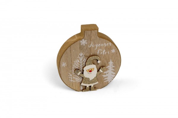 Boule en bois à poser déco Père Noël 11,5 cm decofestive.fr 6717-nt