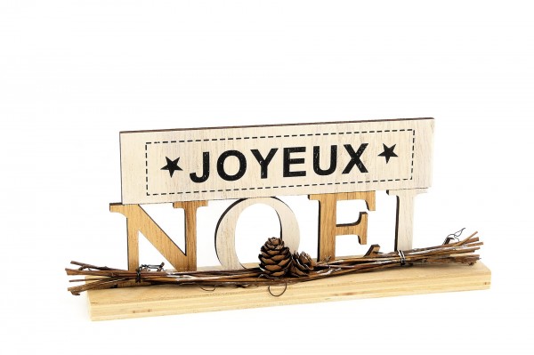 Pancarte Joyeux Noël sur socle nature 24 cm decofestive.fr 6723-nt