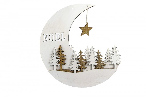 Lune déco sapins de Noël à suspendre 22 cm decofestive.fr 6724-bl