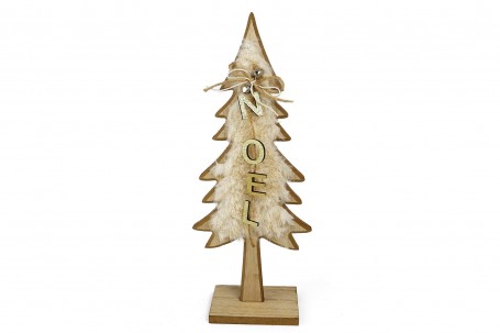 Sapin en bois laqué sur socle déco rondins 29,5 cm decofestive.fr 6725-bl