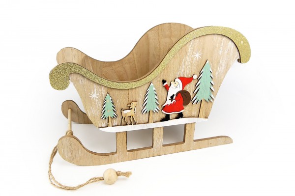 Traineau en en bois décoré Père Noël 32 cm decofestive.fr 6728-nt