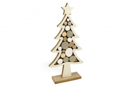 Sapin bois clair sur socle déco Noël et fourrure 30 cm decofestive.fr 6729-bl