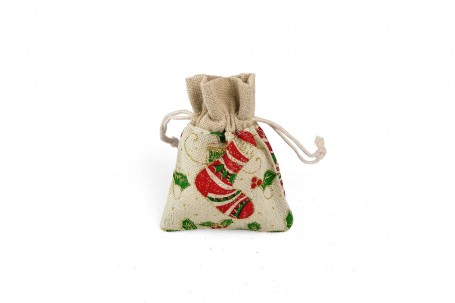 Sachet en lin impression houx 10 cm decofestive.fr 6736-nt