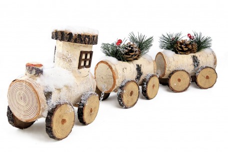 Petit train style bois avec 2 wagons 58 cm decofestive.fr 6750-nt