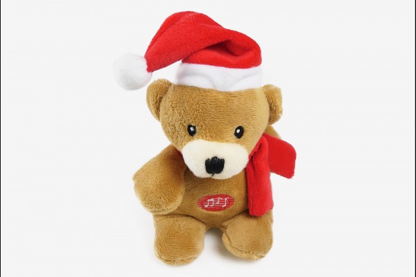 Ourson musical en peluche avec bonnet 13 cm decofestive.fr 6762-br