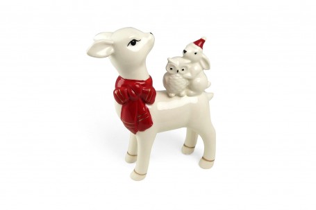 Bambi en porcelaine avec animaux sur le dos 16,5 cm decofestive.fr 6773-bl