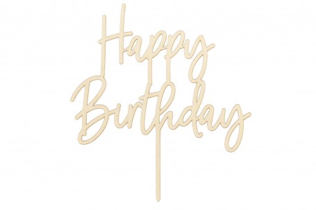 Cake topper Happy Birthday en bois 16,5 cm decofestive.fr 6925-nt