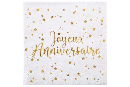 Serviette Joyeux anniversaire 25 cm decofestive.fr 6355-or