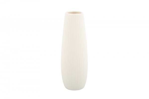 Vase en céramique blanche rainuré 22 cm decofestive.fr 8107-bl