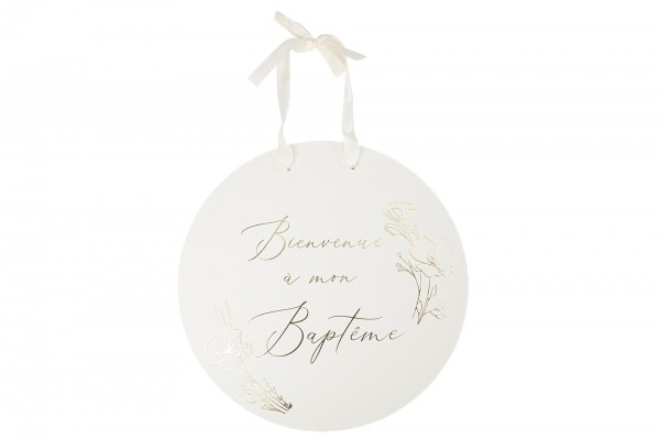 Panneau rond Bienvenue à mon baptême 38 cm decofestive.fr 8677-or